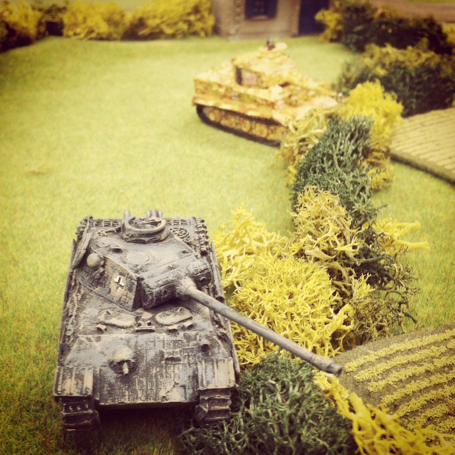German Panther and Tiger tanks overlook the main road into Saint Lambert-Sur-Dives