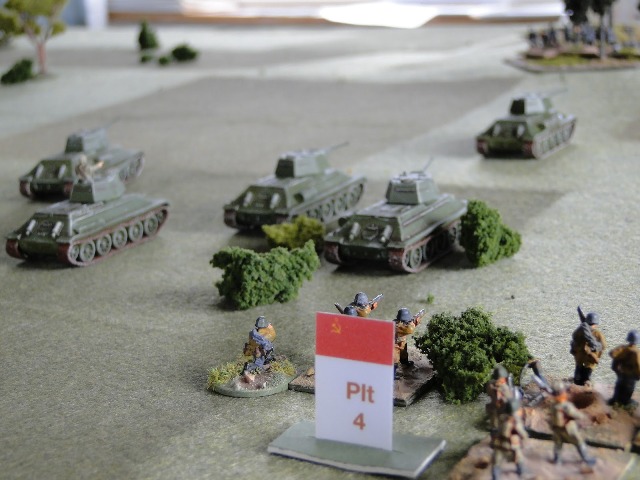 Platoon 4 advance on the wood supported by a platoon of T34s, confident that the previous waves had silenced the Bosch