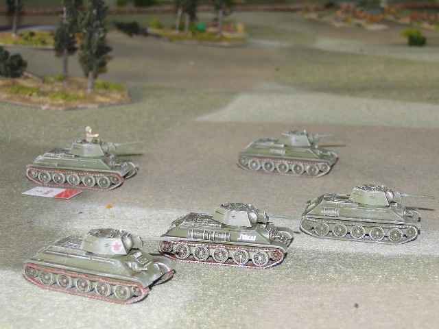 Soviet armour stands off and shells the wooded hill (PSC T34s: great value!)
