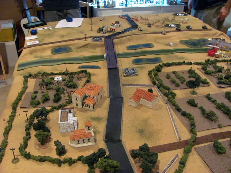 The view from behind German lines with the Ponte Primosole in the middle of the table