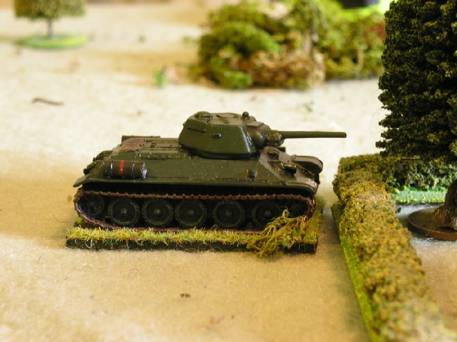A T-34 just before it is blown to bits by a panzerschrek!