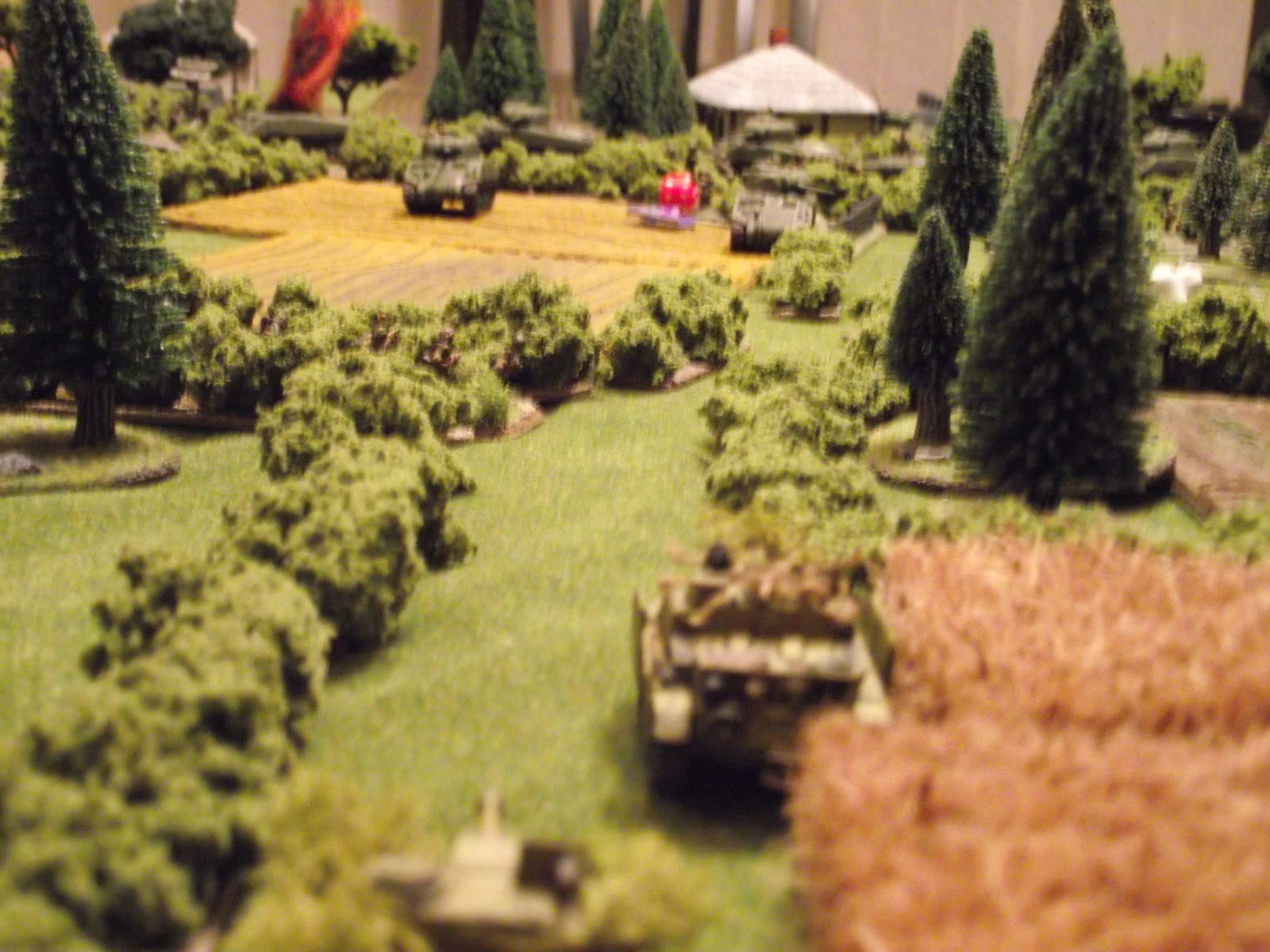   StuG's exchanging fire with 2 Shermans. We managed a couple of hits each, but no major damage done.  