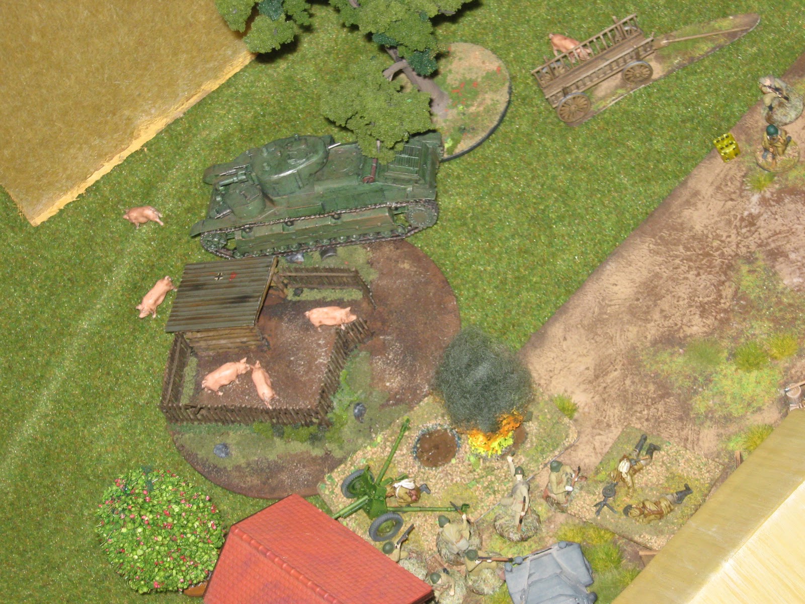 Oink, oink! German (?) pigs flee in terror.