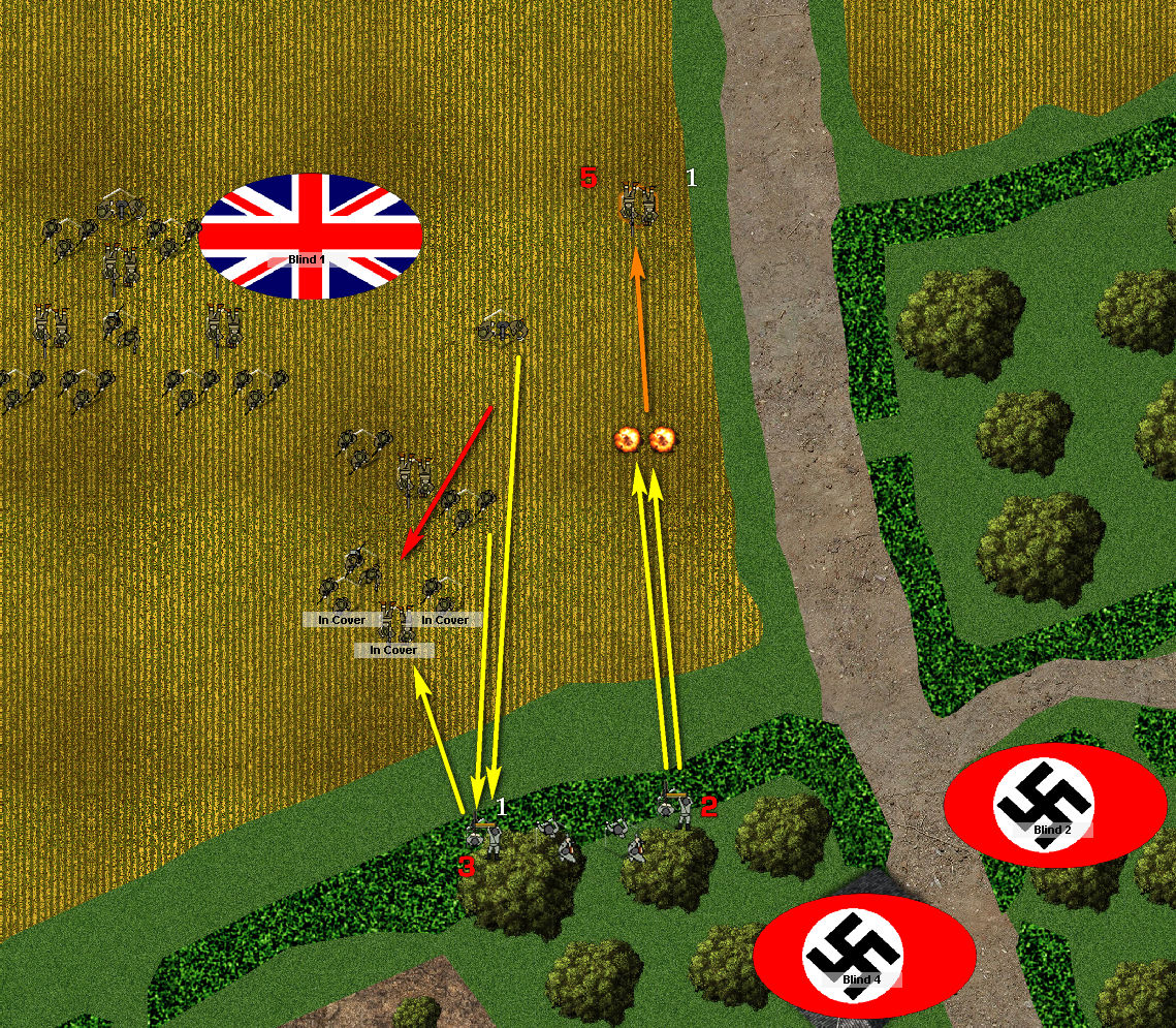 The British fall in a hail of MG42 fire