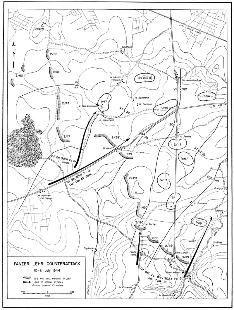 Map of the Panzer Lehr Division counterattack in July 1944 (via US Army Center of Military History)