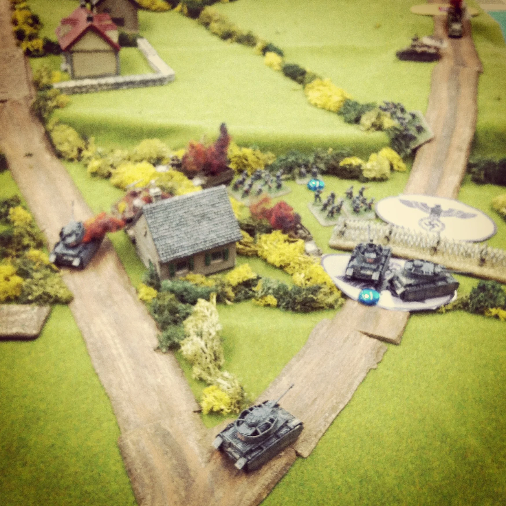 Panzer IVs switch routes, making for the American flank