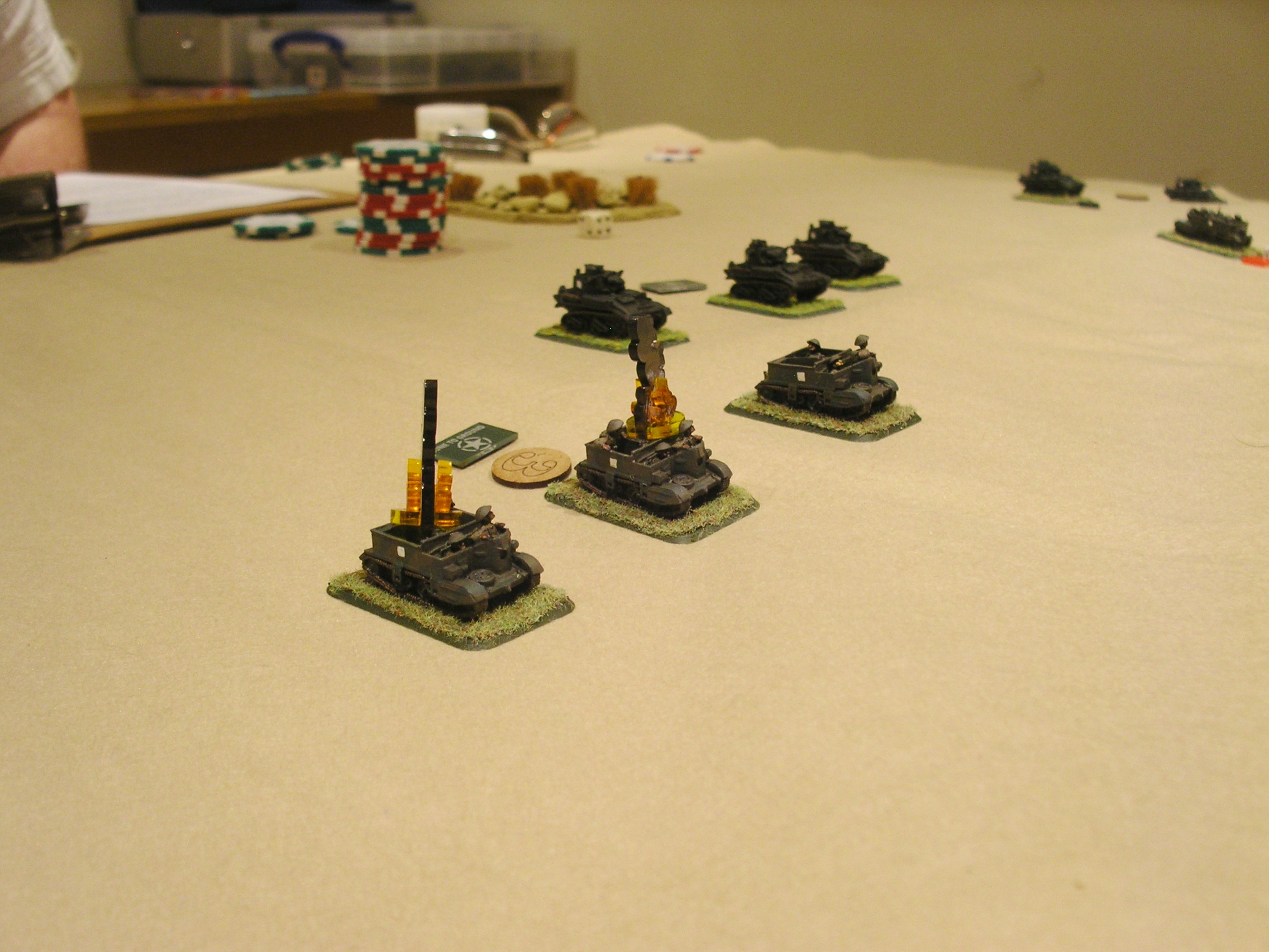 Just before the cruisers arrive: two "Mk VIs" in flames