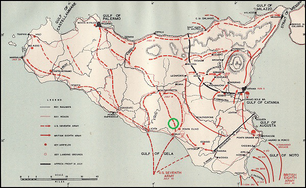 Operation Husky, July-August 1943 (area around Butera in green)