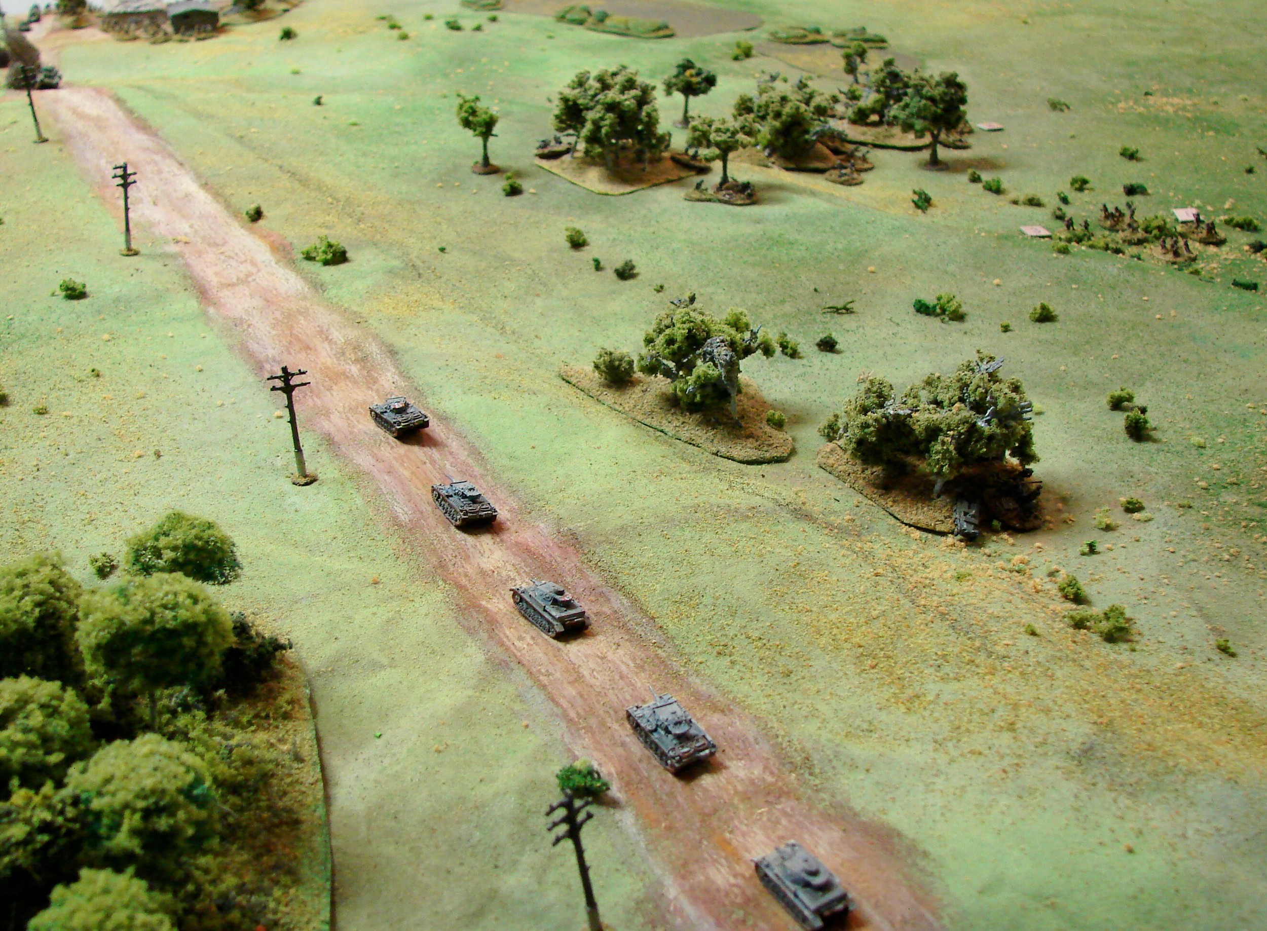 Panzers to the rescue Most of the armor was attacking back to the west when this breakout attempt was discovered. This mixed platoon of two PzIVs and three PzIIIs was called back to help out with the defense.