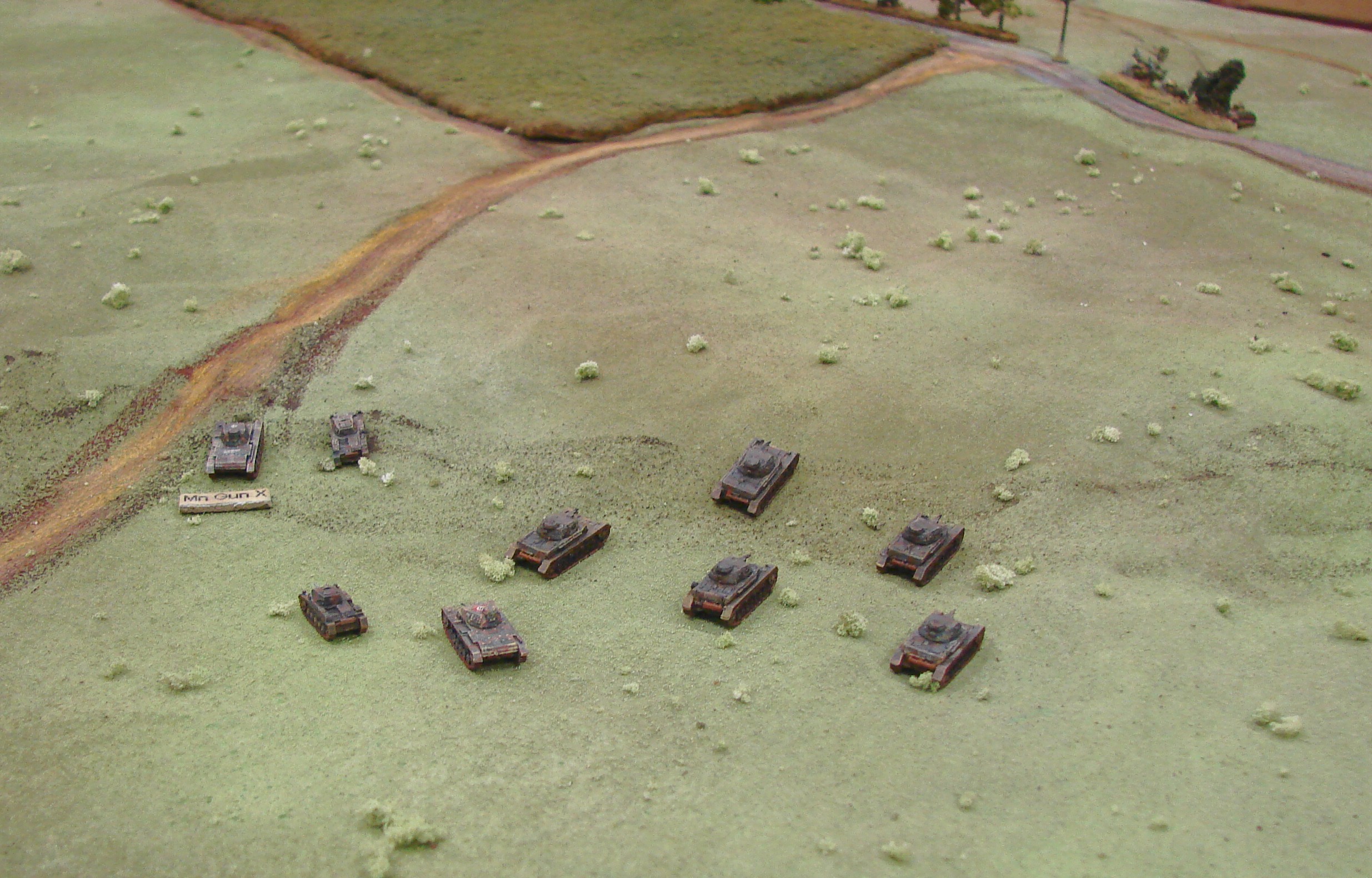 Going head to head The initial French firing took out a PzIII. The Heavy Platoon moved up to engage the S-35s in the center and attempt to cover the other platoons moving around the left flank.