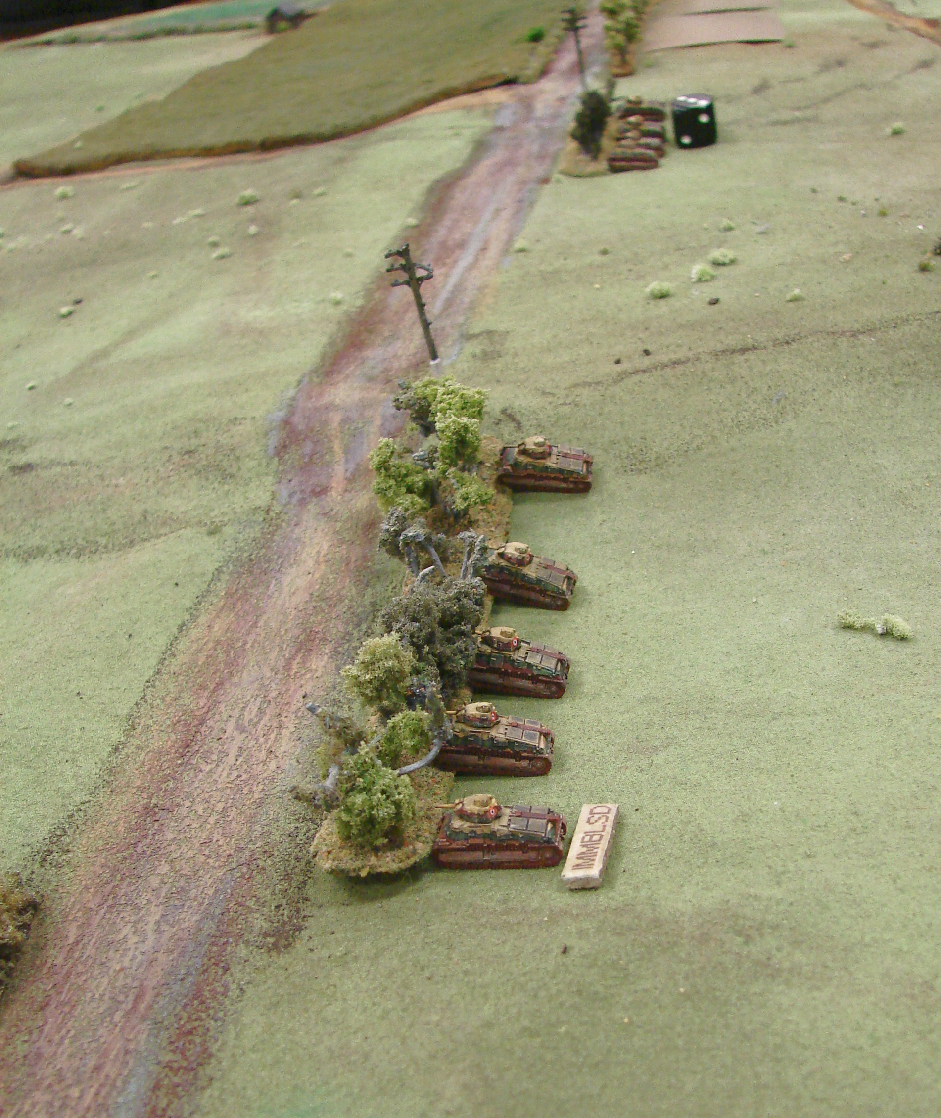 French firing line The S-35s moved on and up to some tree lines that were in the center of the board. Their first shots destroyed a PzIII, but a platoon CO's tank was immobilsed. He would switch tanks shortly.