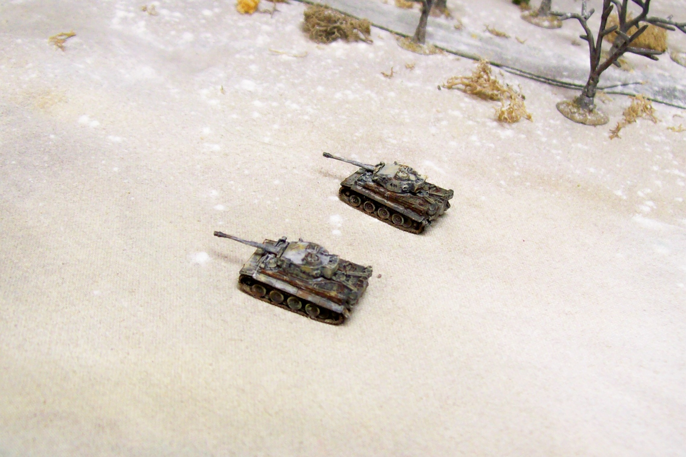 Tigers The PZVIEs were the lead tanks for the Germans. This was to be one of the few lucky breaks the panzers received. After two German Blinds cards were drawn, the next one would announce the arrival of the first pair of German tanks, randomly selected. GHQ minis.