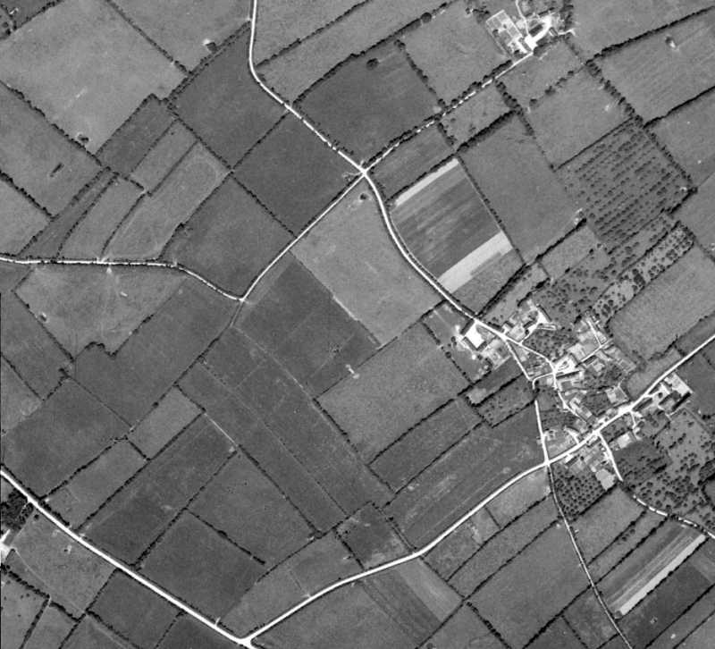 US aerial photo after the war showing the village of Poupeville, its road pattern and the outlying fields