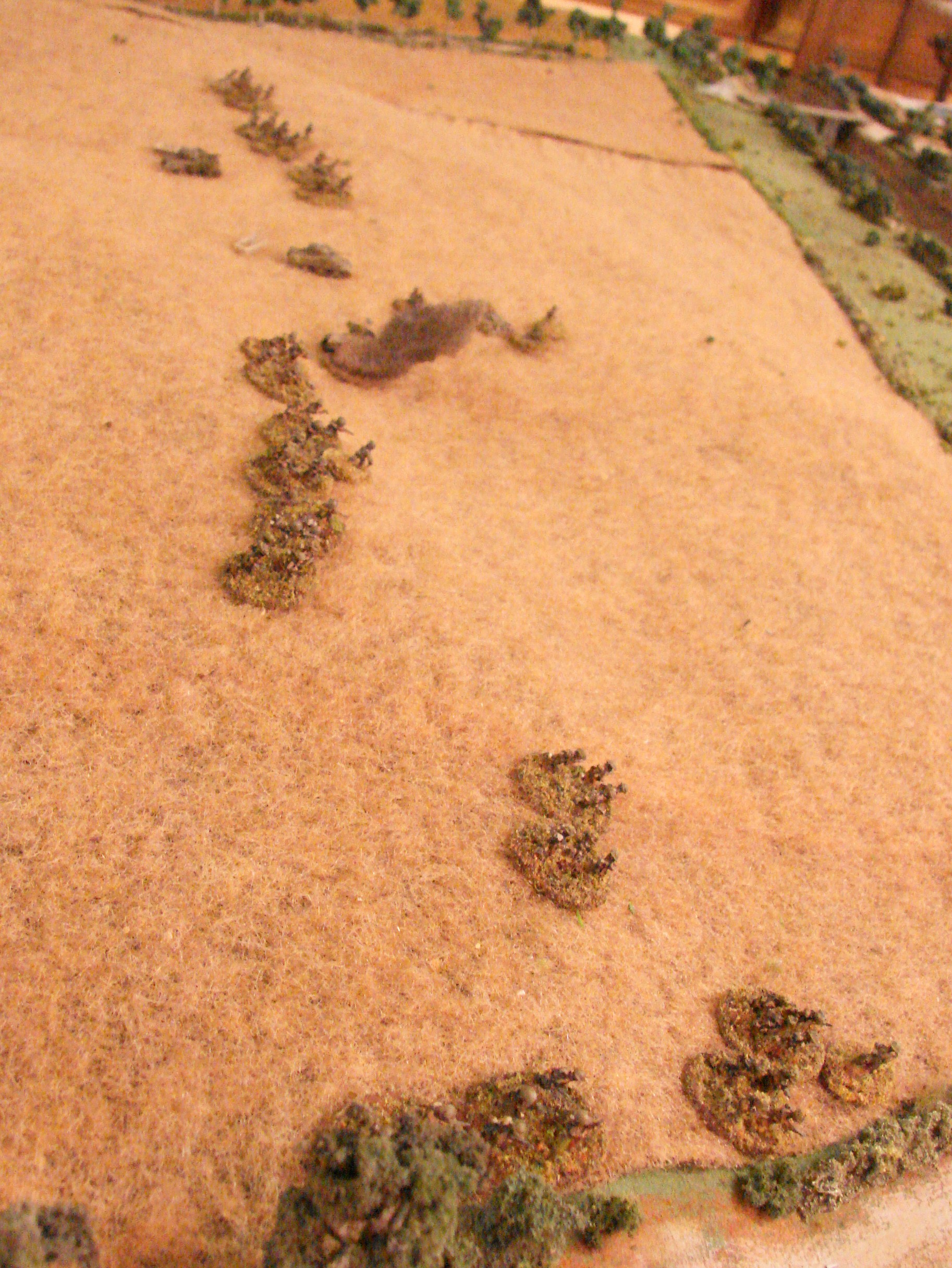 Infantry advance starting to scatter The formation begins to spread out and move at different speeds as it moves down the slope and some units receive fire