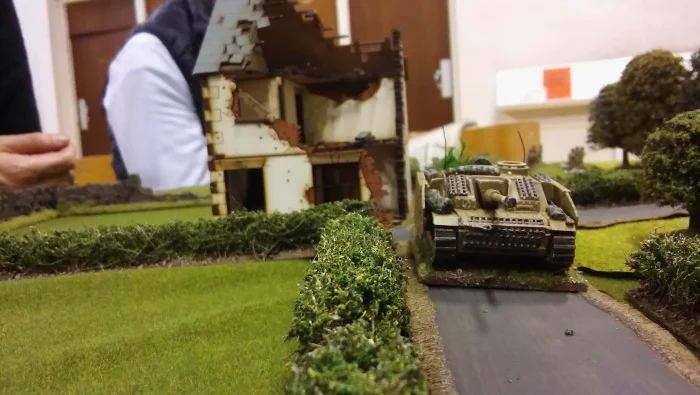 StuG makes an appearance. Darren’s section with the Bazooka is directly behind it forcing a section from the wall into the house.