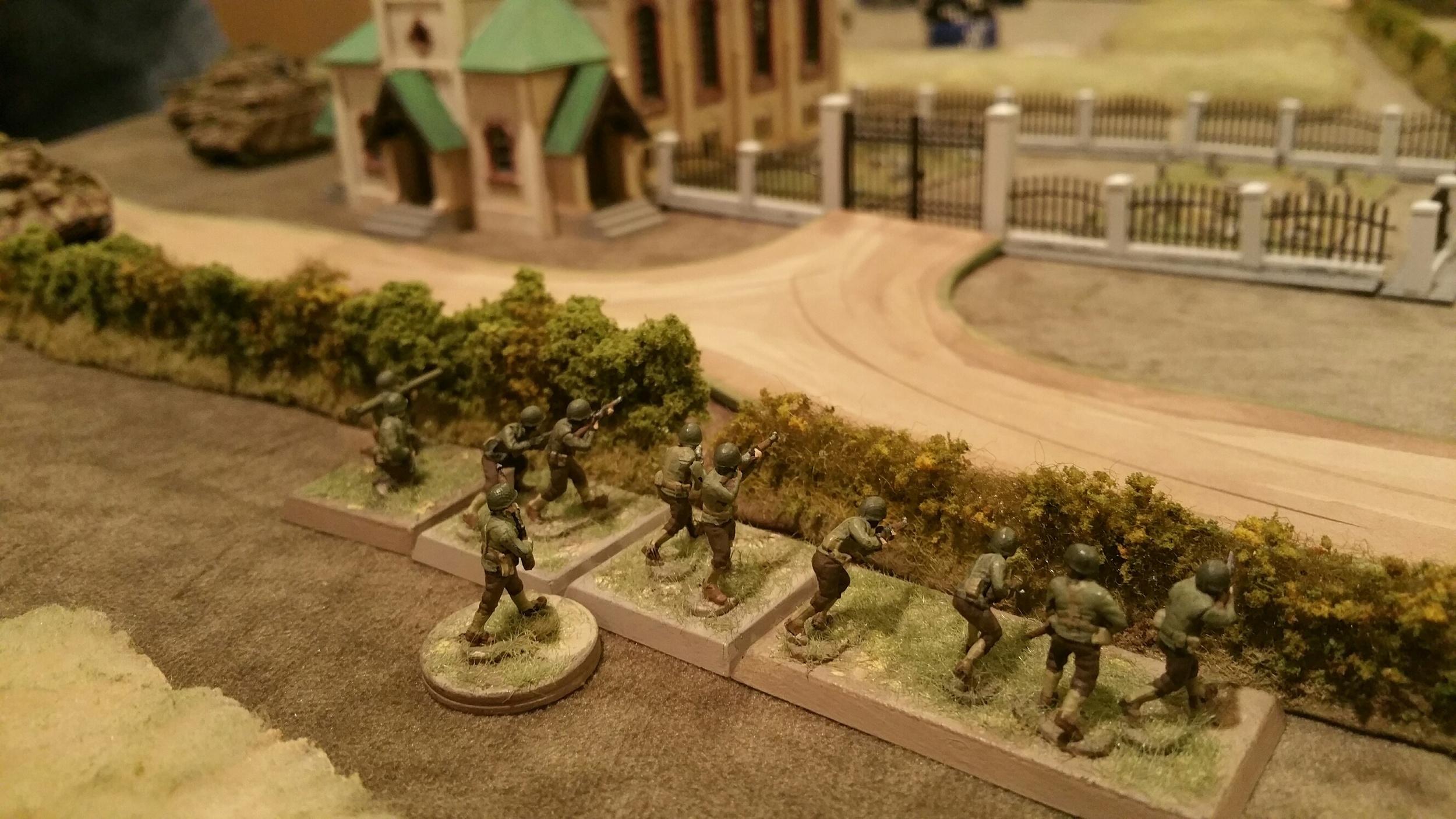   US Infantry contests their left flank at the church in hopes of creating a bottleneck.  