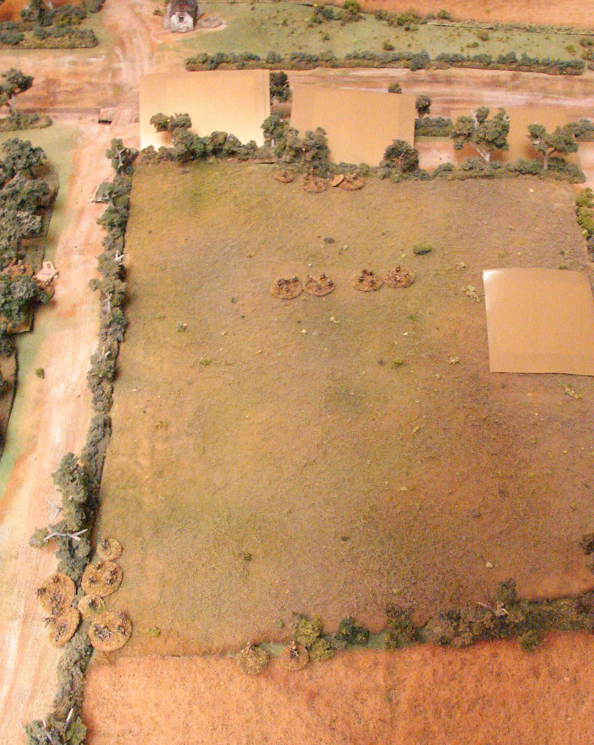 Moving through the field A platoon of Gordons move up through the field under the overwatch of a couple of Shermans and the Company CO and 3rd platoon and light mortars. Good target for the Jerries at the opposite end.