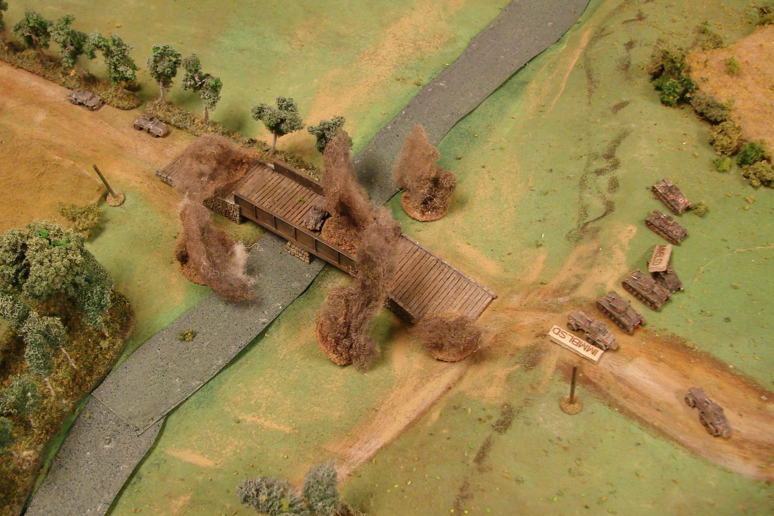 Oh Noes! The artillery drifts off towards the bridge and a lucky hit or two makes it unusable by the panzers.