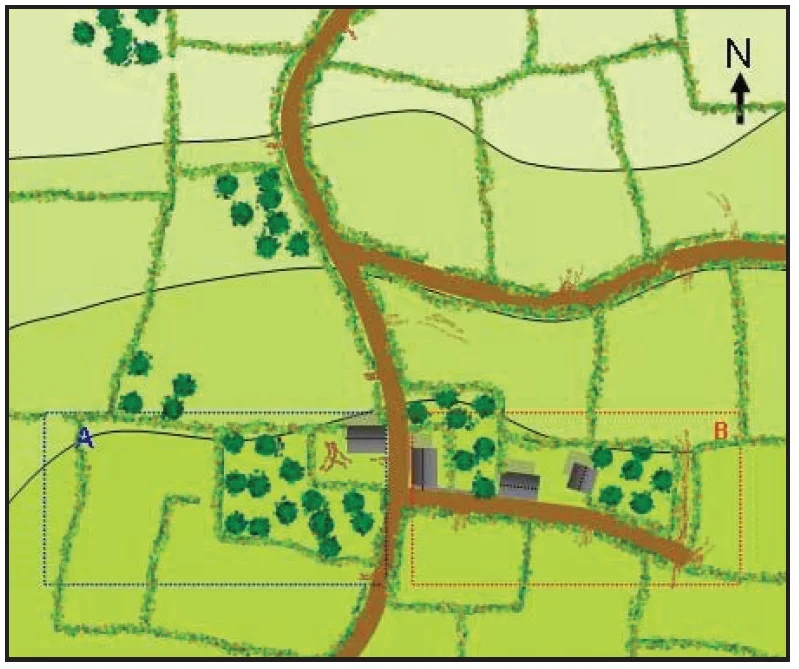 The map for Scenario 12 showing the German set up positions with the British entering the table from the north edge