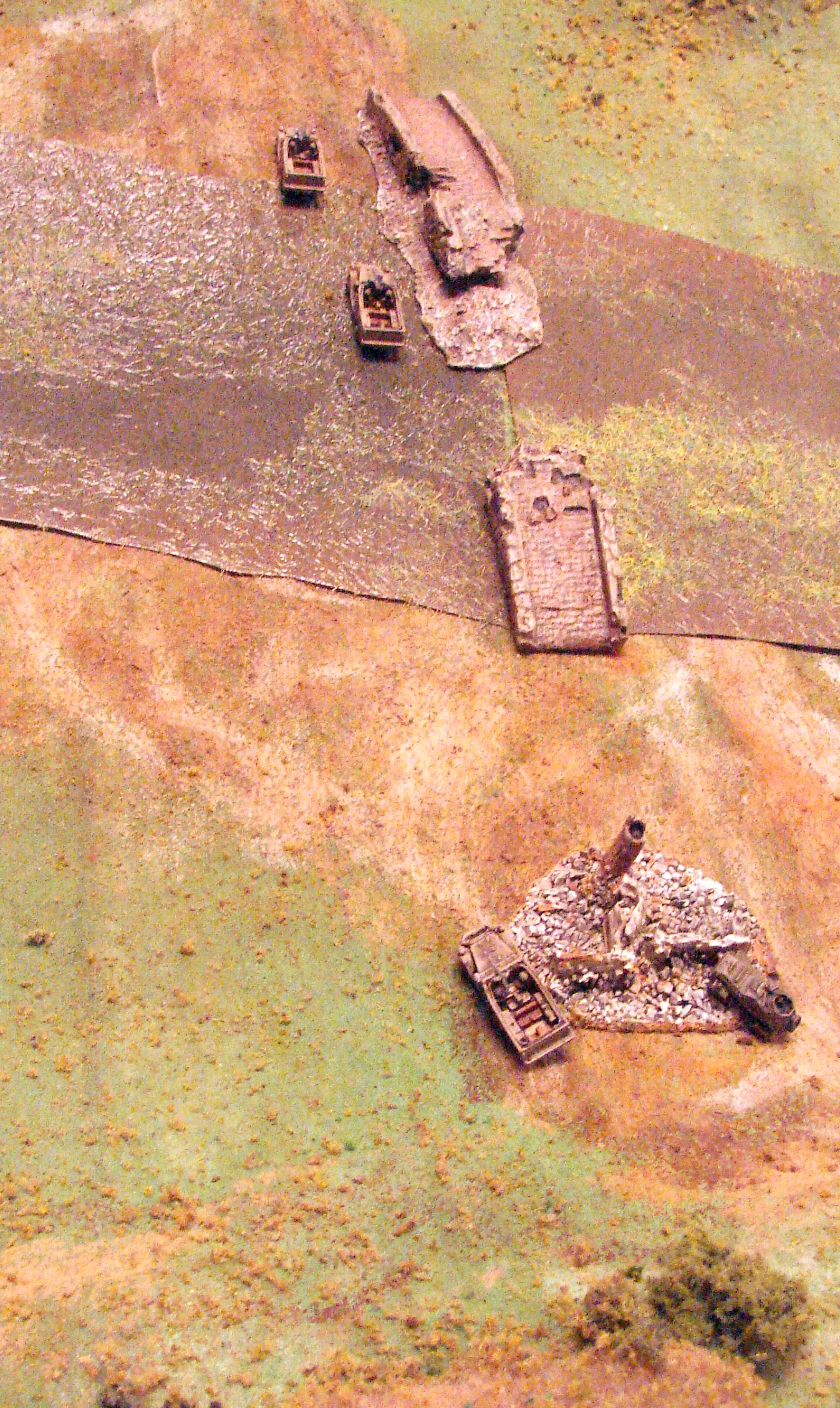 Fording the stream The first two M3 cars and their troops cross next to the destroyed bridge while the other stay on overwatch.
