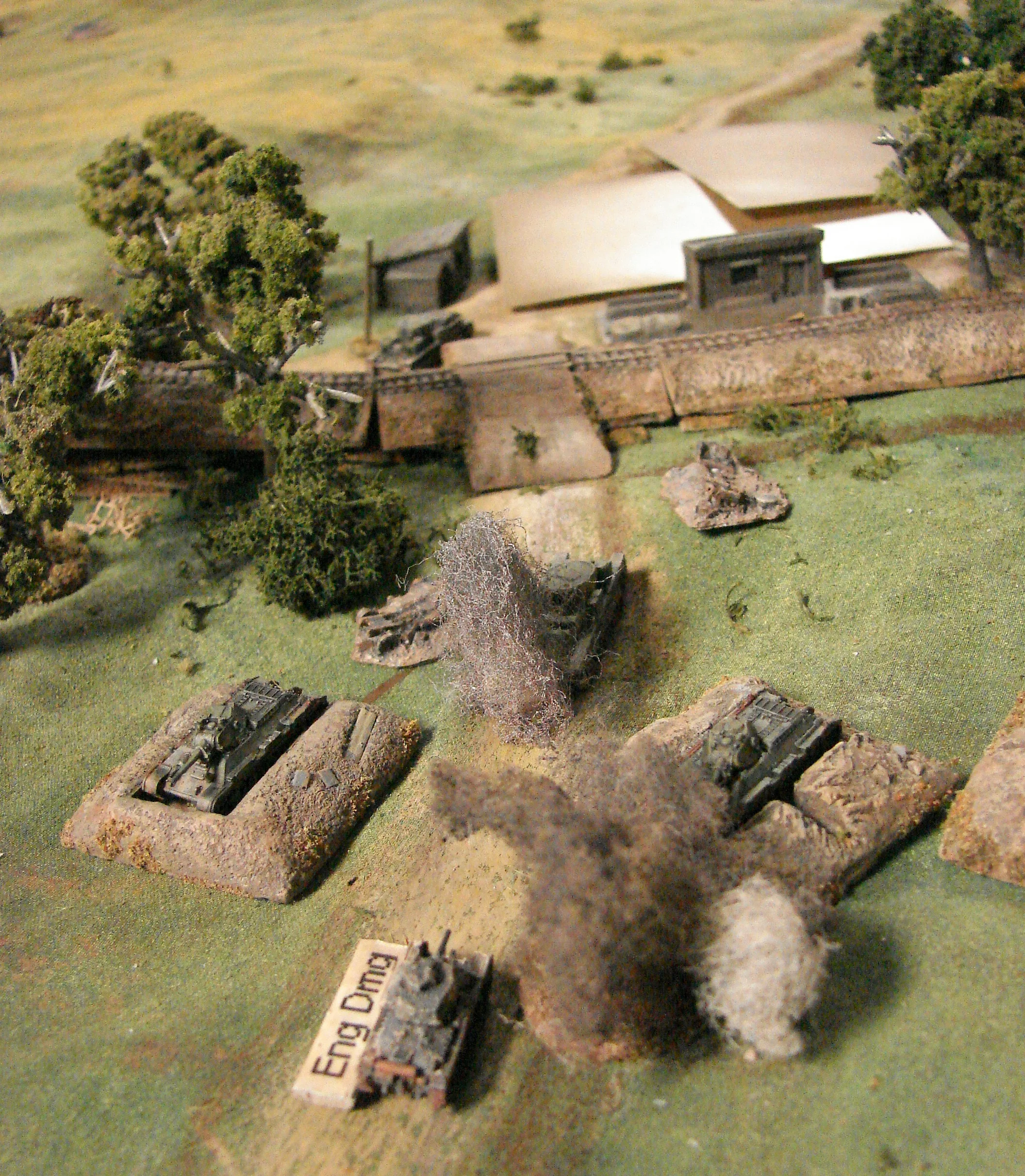Moving on the crossing One of the Pz38ts makes it up to the previously damaged T28 and among the dug in T34s before it take a knock to its engine.