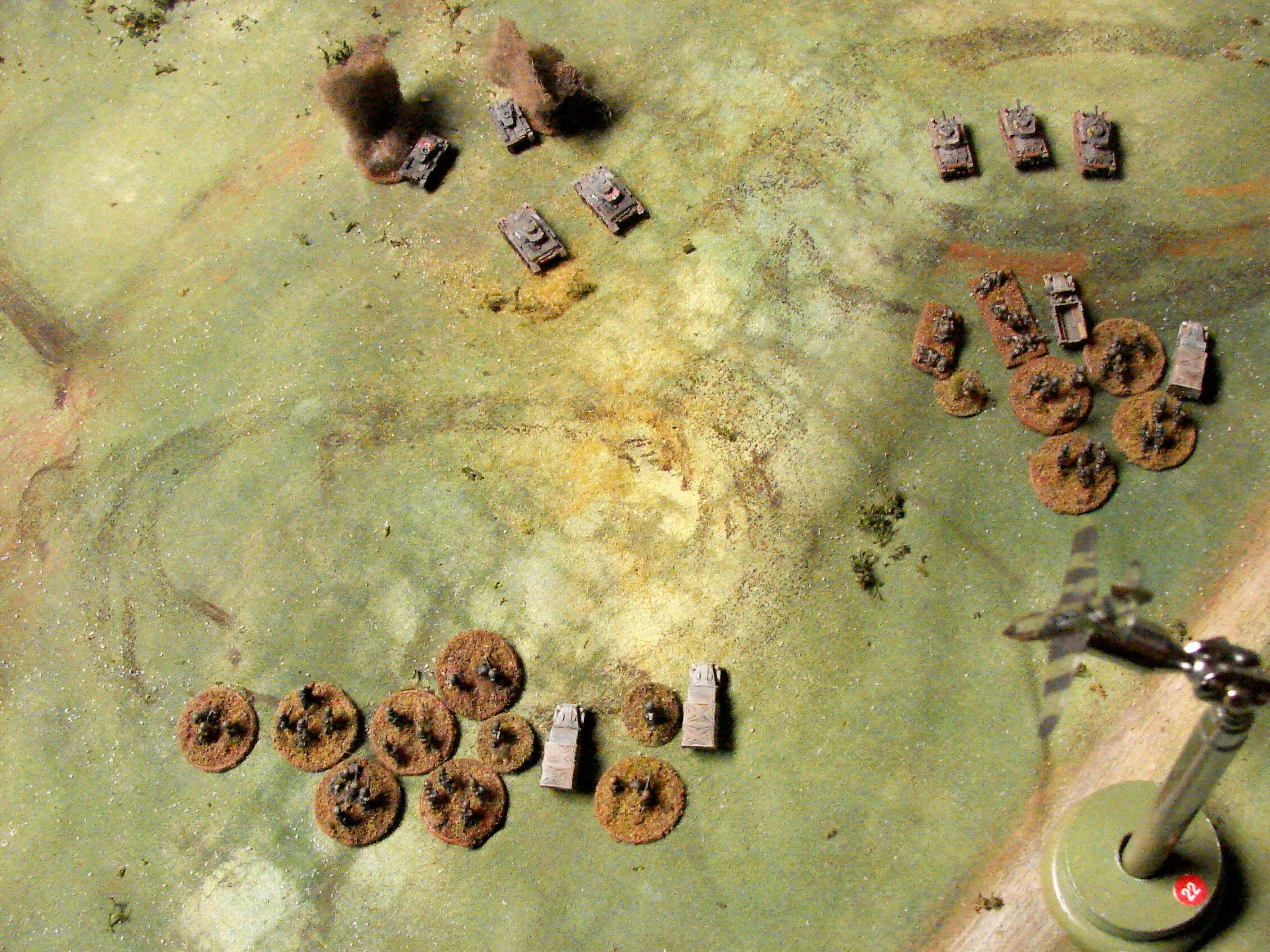 Grenadiers de-bus below a LaGG The German infantry of the 6th Schutzen Company use the cover of some low rises to disembark from their truck transports. Another strafing run by a LaGG catches a few grenadiers.