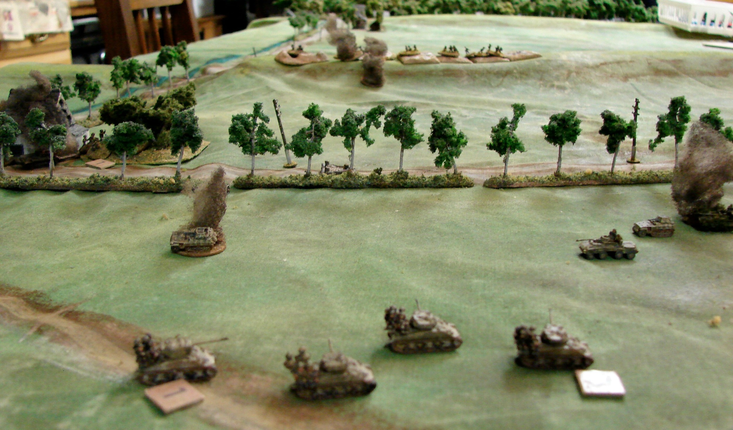 Hits on the Shermans The Pak does immobilize the commander vehicle and puts a shock hit on another M4. But once the 76mm start to shell the dike, the Pak will be in trouble.