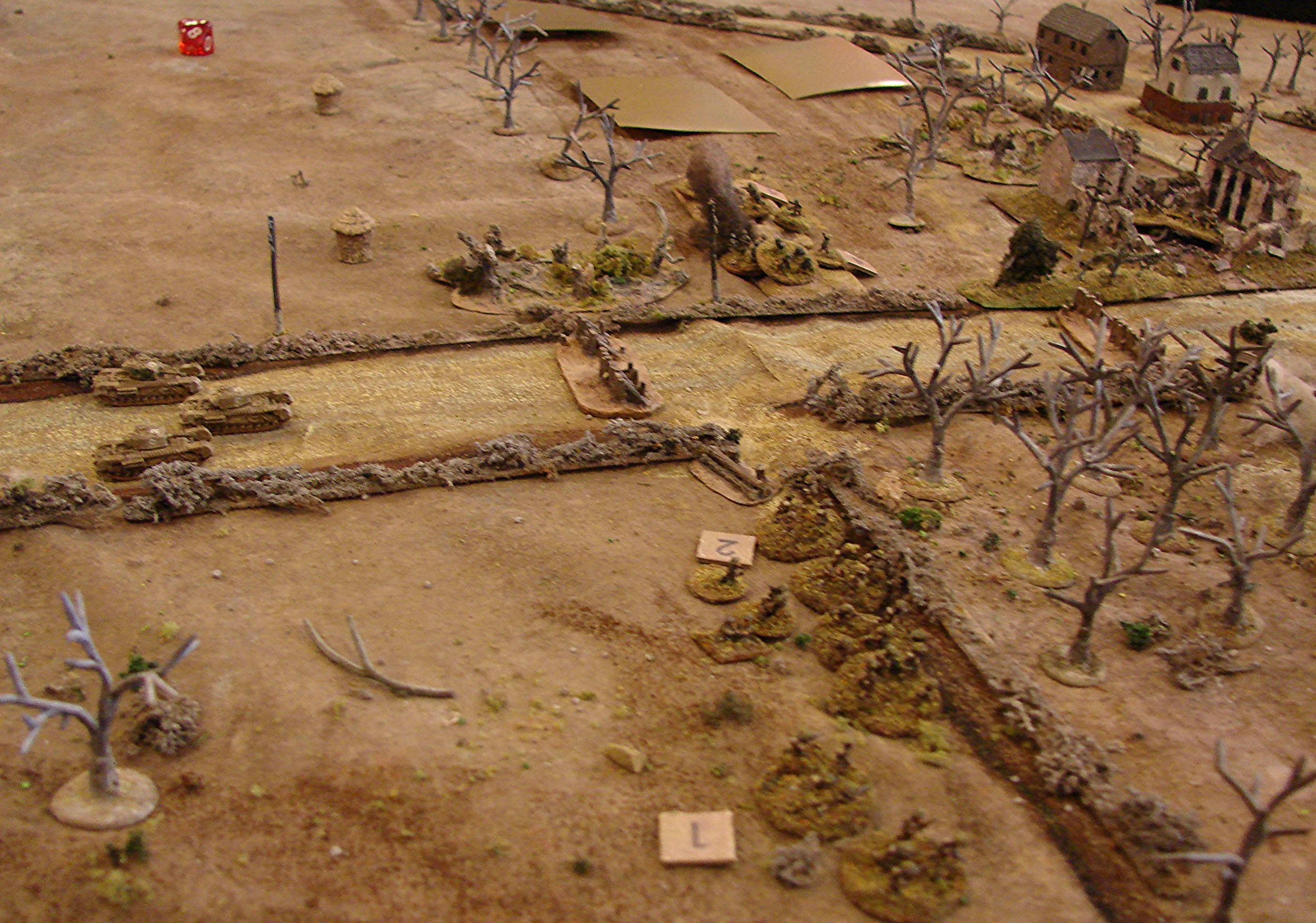 Race for the ditch The first platoon makes a dash for cover as the Churchills put some HE on the Germans to their left