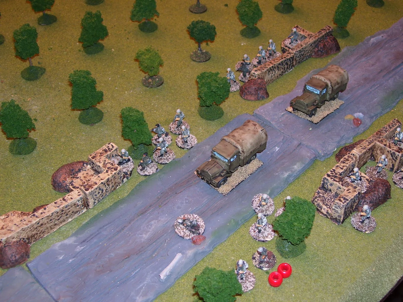 Left column under fire while approaching the roadblock.