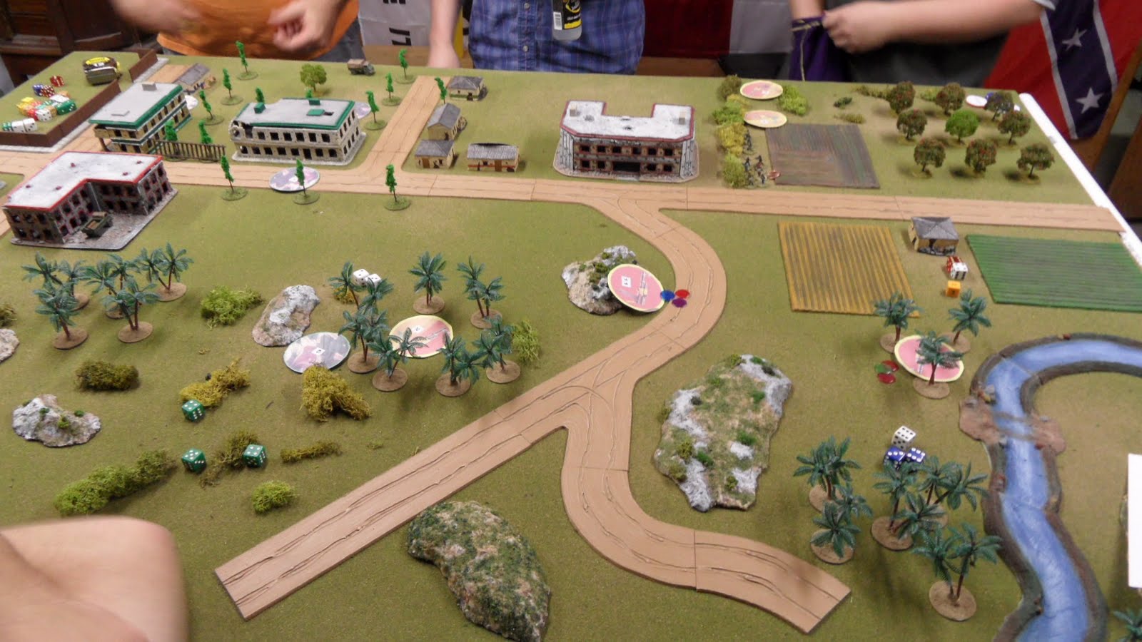 the command section occupies the hedge near the hospital in the distance while in the foreground two Blinds stumble into each other in the scrub