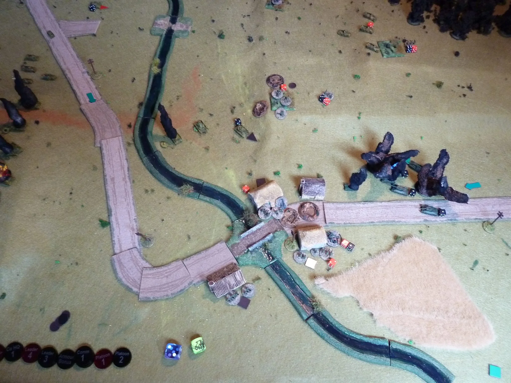 The last of the available mortar barrage is switched to fire on the Soviet tanks. It adds a bit of Shock, but isn't big enough to do enough damage quickly. Things don't look good for Germans.