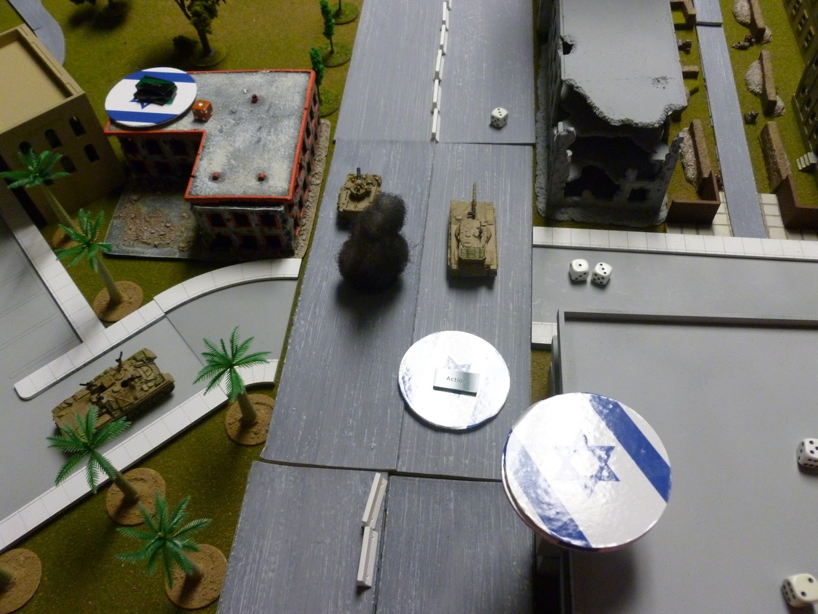  Just as the IDF Blind gained the rooftop, the PLO got some fire-support from its mortar teams,&nbsp;firing on a pre-registered spot in the intersection. This fire did little to slow the IDF advance. 