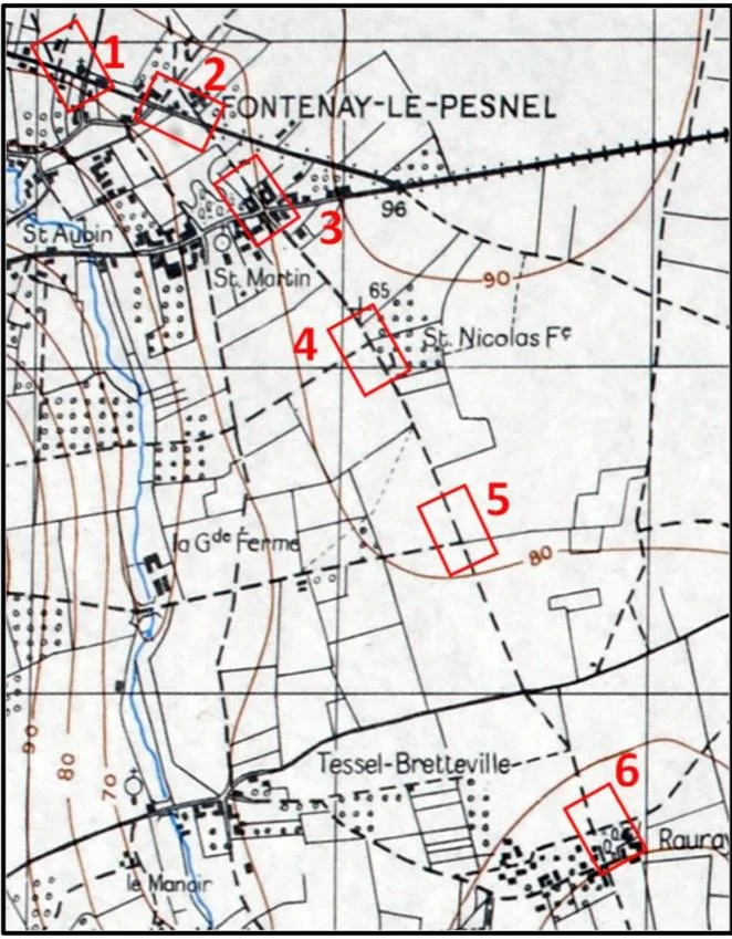 Here is the campaign plan. This game is on map 2, the small village of Fontenay-le-Pesnel. Historically the grenadiers of the thinly stretched 12SS Panzer were attempting to hold the British 49th Infantry Division with Shermans in support.