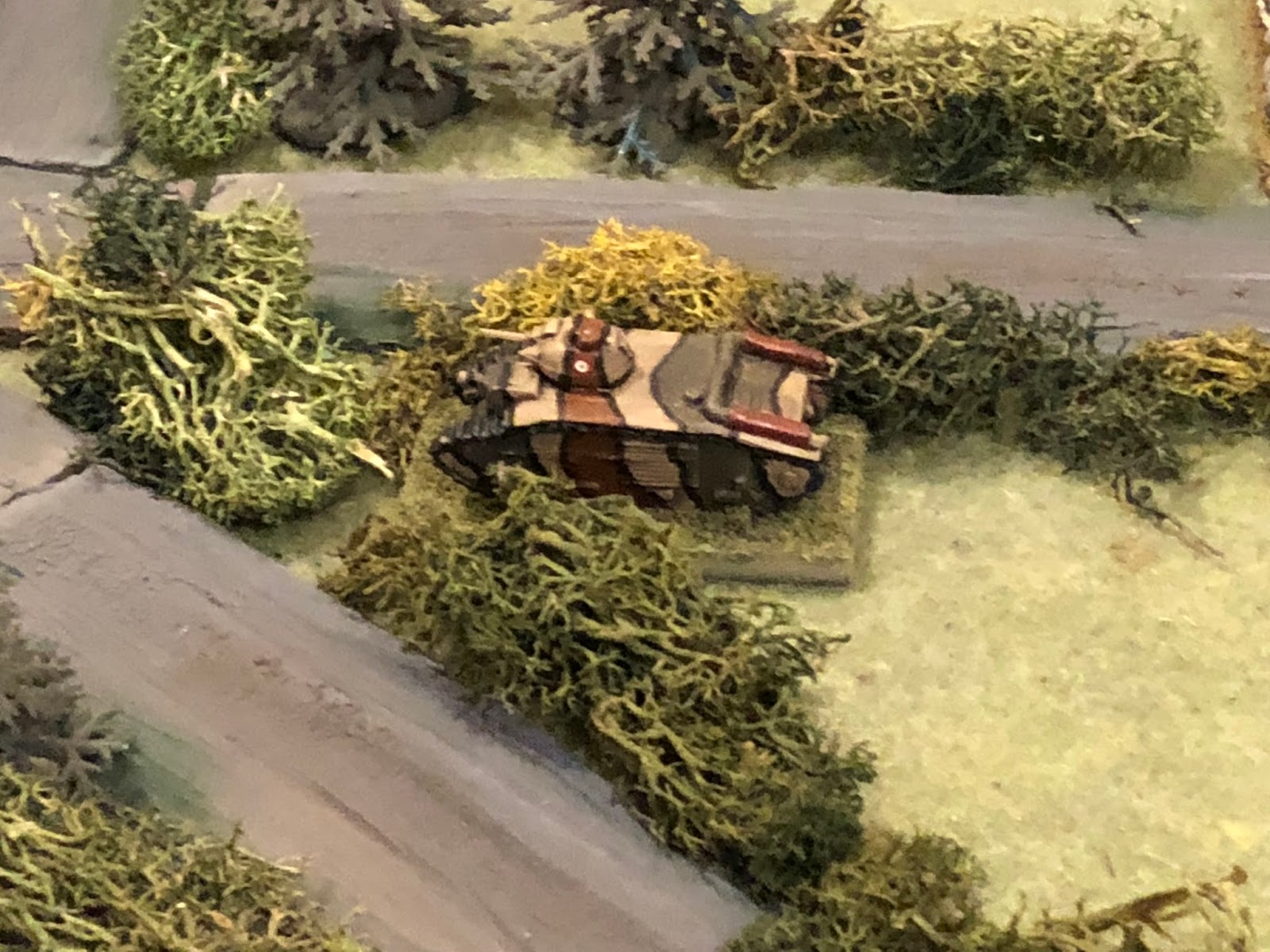  "Contact, enemy tank at the crossroads!!!"  Just so we're all on the same page, I told my boy he's only got one tank, but the Germans can't harm it from the front, that he needed to protect it's flanks and rear, though the Germans could pin/suppress