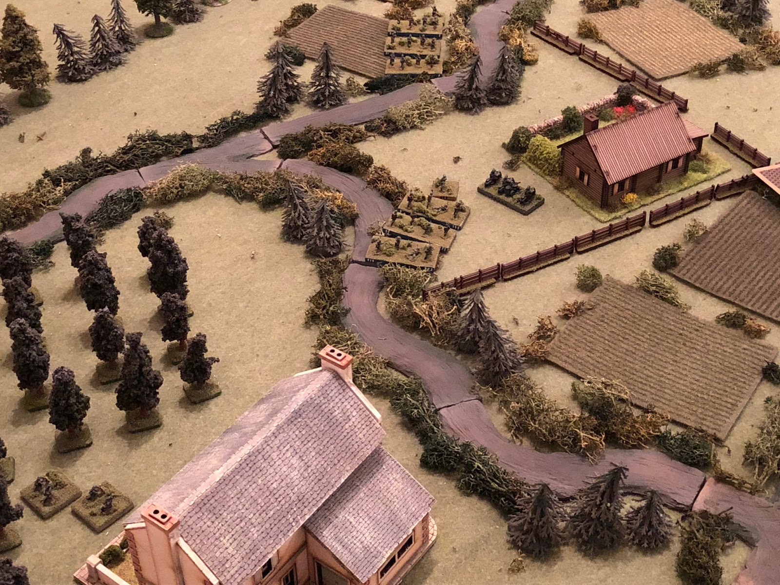  And as the German infantry continue to push west, Sgt Osswald's mortars get set up (bottom left, nest to the Chateau), and he takes off on his motorcycle to see if he can spot some targets (centre top right, just left of the Farm and right of SSgt M