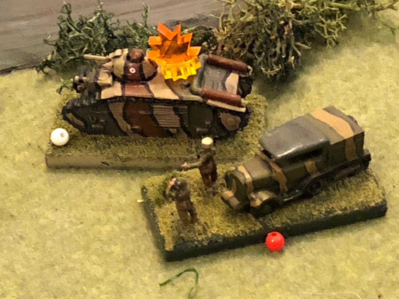  The low velocity 75mm round slams into the enemy tank, the explosion suppressing Major Renaut and his command group.&nbsp; Sgt Guillaume, inside the stricken tank, searches about, thankful to be alive.&nbsp; The Char B is immobilized, but the crew h