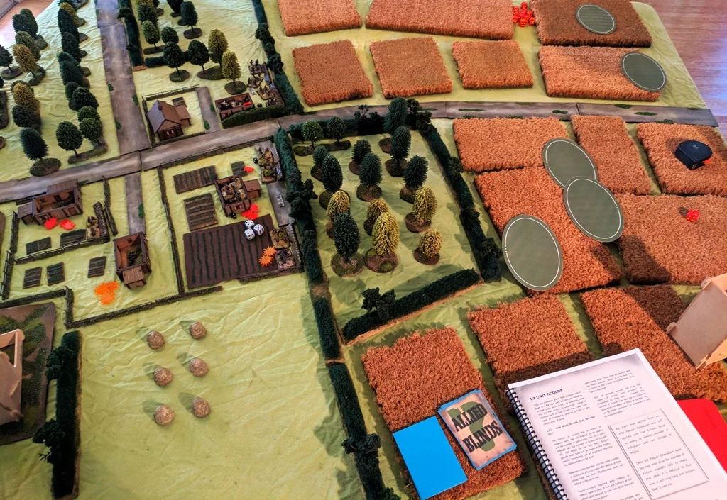 Chris’s Soviets advance on the German company, reeling from the pre-game bombardment.