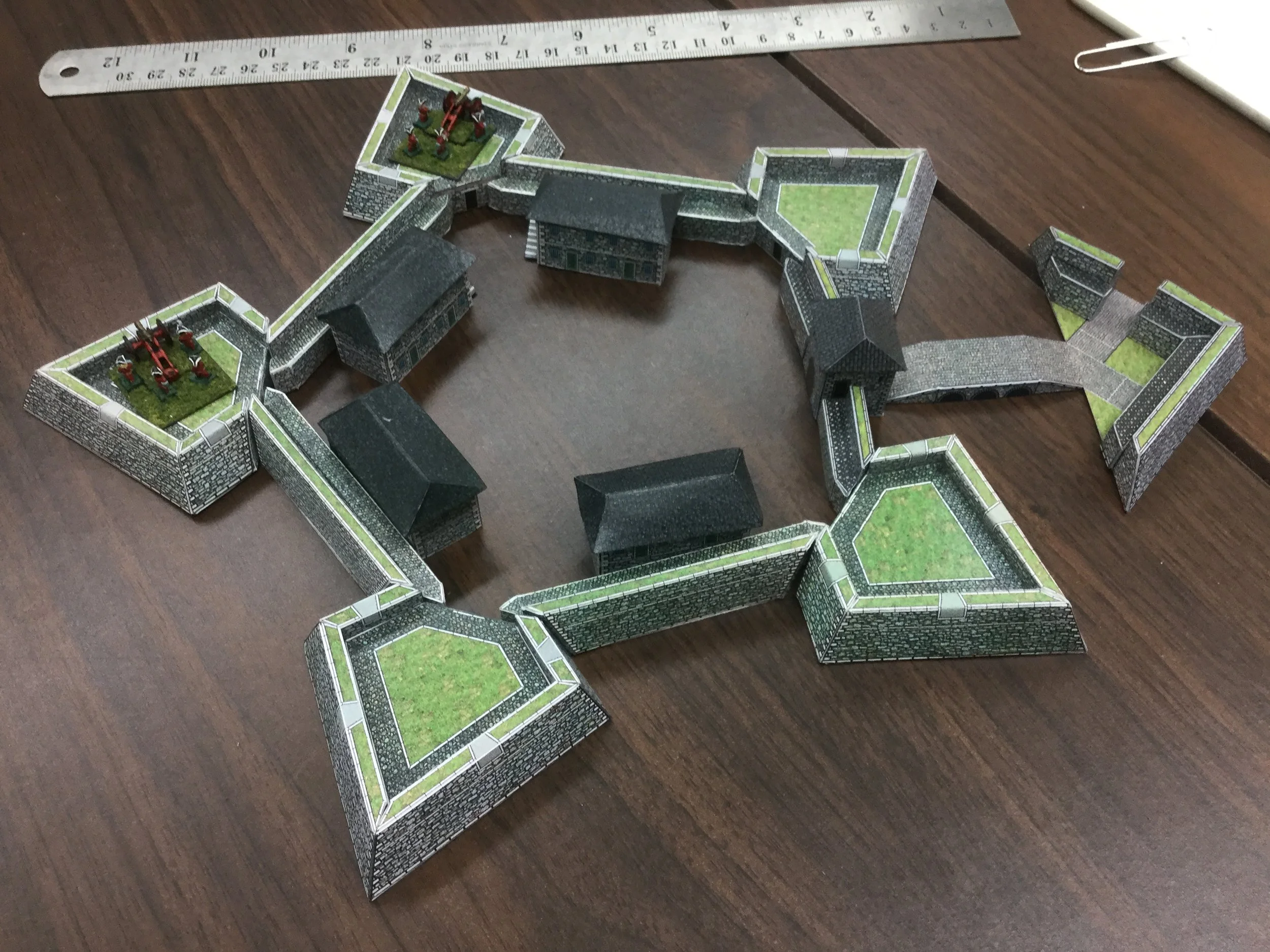  I can’t take complete credit for the Vauban fort since my buddy and I built it for another fellow.&nbsp; It was not an easy build and it took some 15 hours to get it built.&nbsp; It is a Paper Terrain kit. 