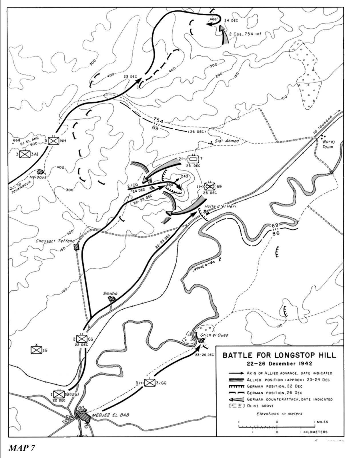 The Battle for Longstop Hill showing the area for our battle around Sidi Ahmed to the north east