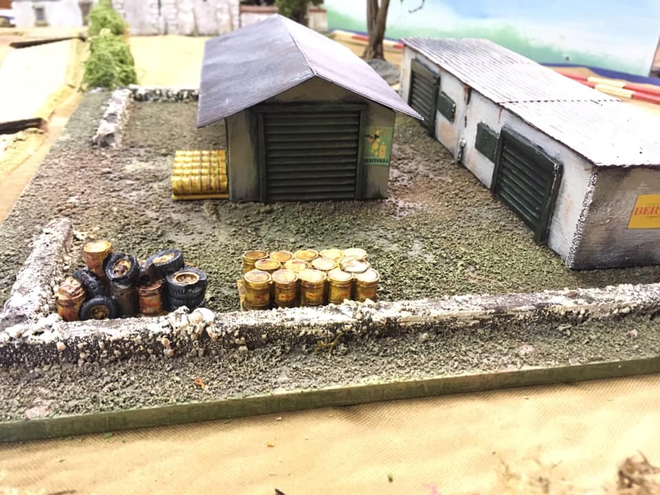  The completed Olive Oil factory scratch built for the IABSM game Attack on San Marco, Italy 1944.  The second unit on the right of the photo was made by Group member Barry Foster and painted by me. Not a bad piece of terrain built with one good arm.