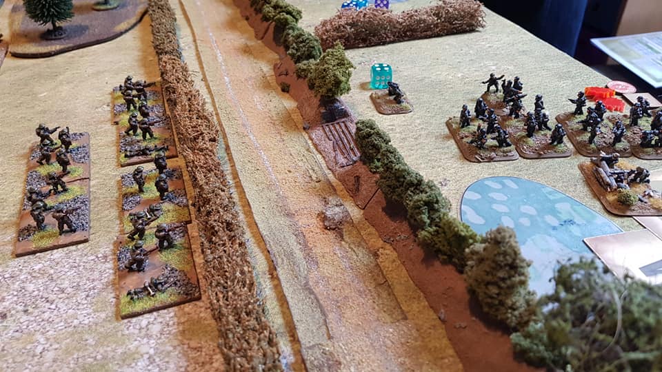  Meanwhile, a flanking action by a German platoon on the right is stopped in its tracks by plucky British infantry.    