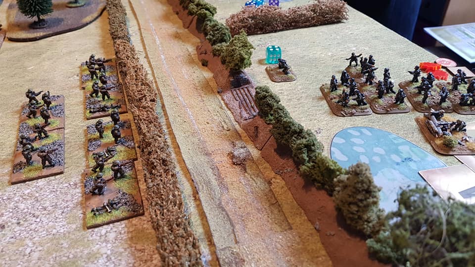 Meanwhile, a flanking action by a German platoon on the right is stopped in its tracks by plucky British infantry.