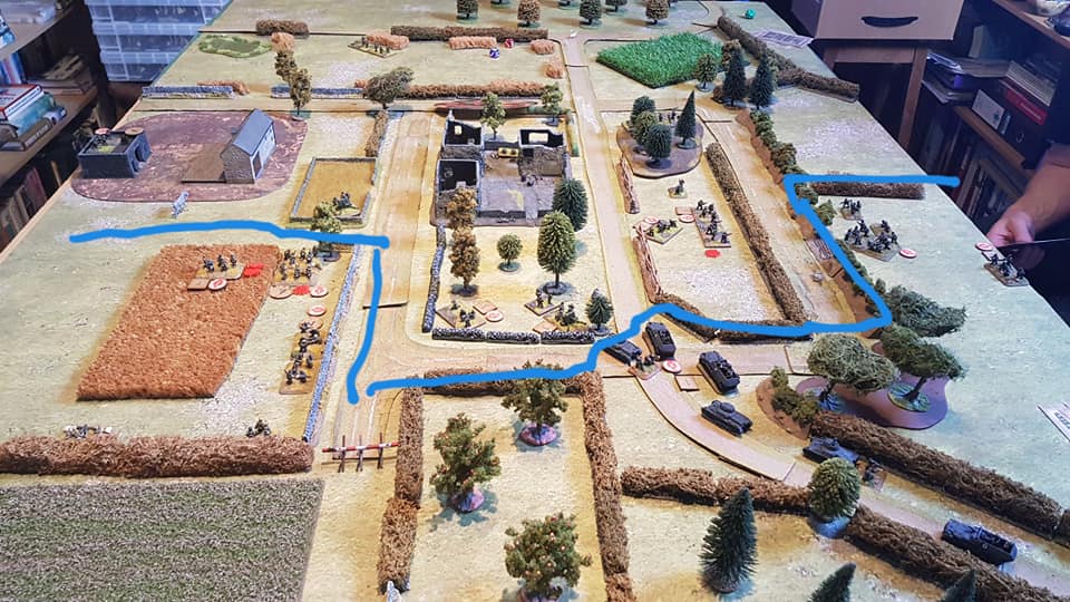 The extent of German lines at end of play - and a British victory.