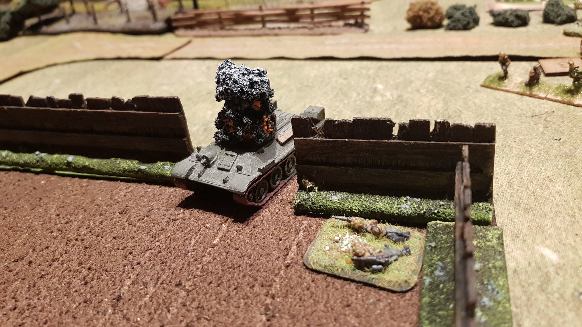 A lone Panzerschreck team, catches the first Russian tank by surprise.