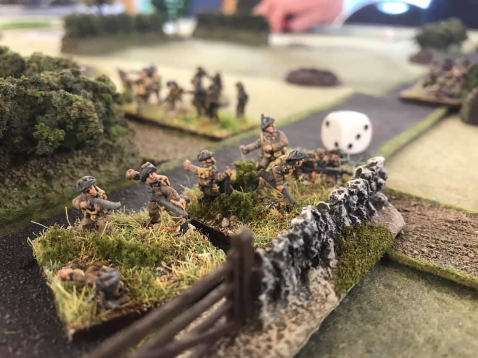 Action - British infantry moving up to The Grand Farm.