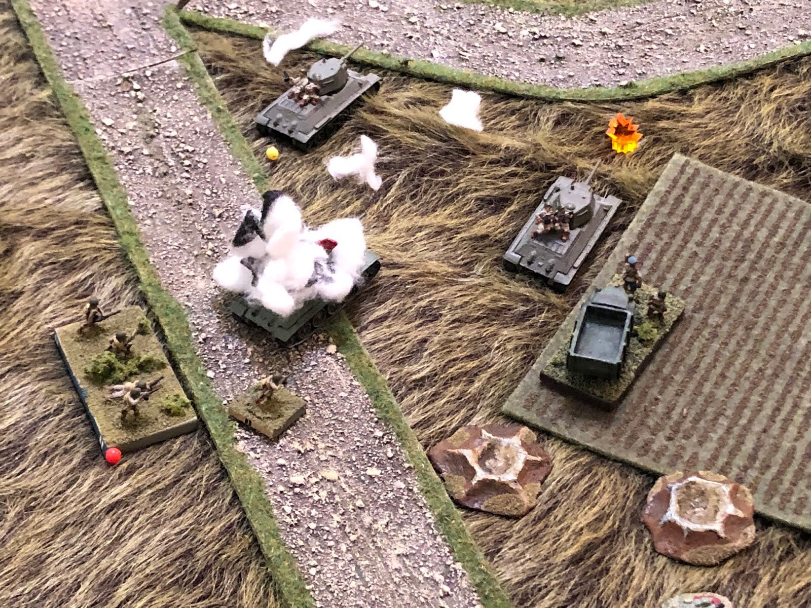  In the Soviet center, the 2nd Tank Rider Platoon commander rallies his suppressed squad (far left), but the riders at top left continue taking fire and now they're suppressed! 
