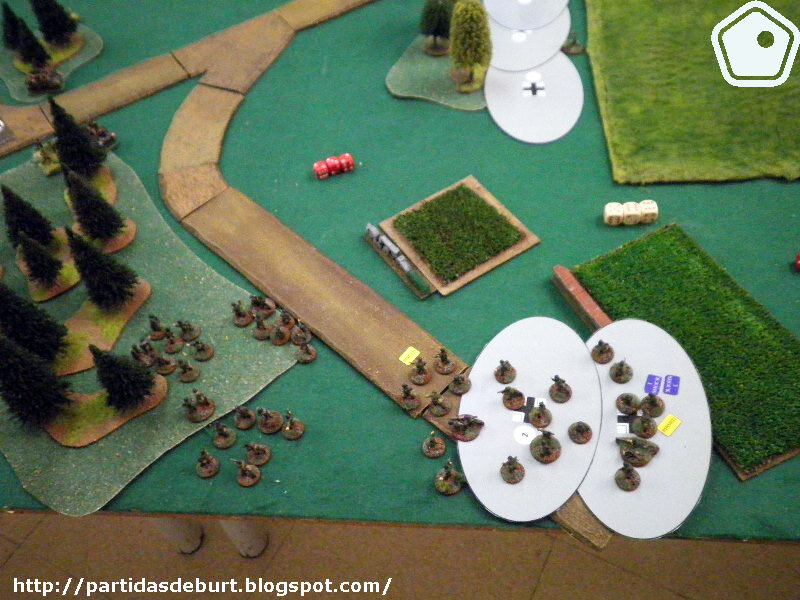  The German units on the British right flank are quickly Spotted, so they must deploy within the forests, which are the only places to get cover in otherwise really open terrain. 