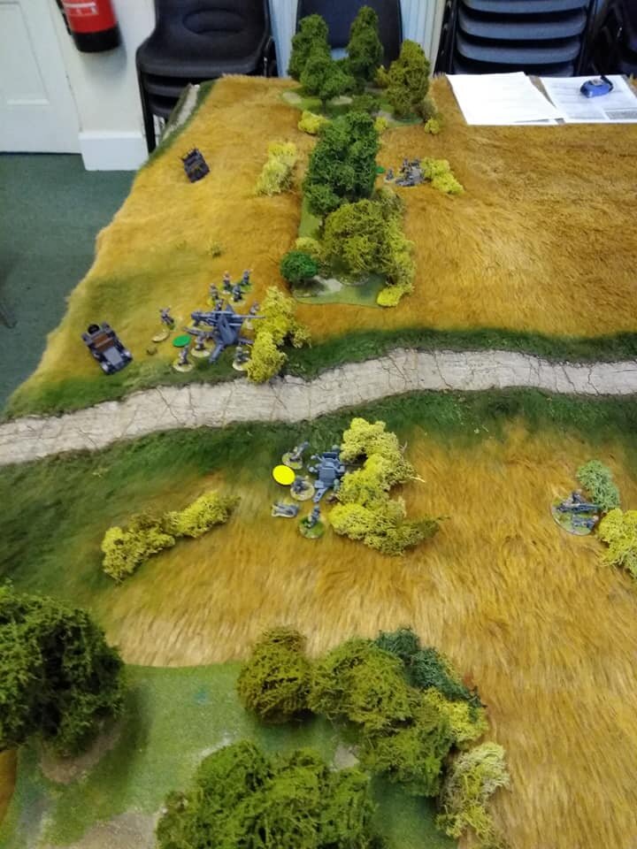 AA from 7th Panzer Division on the Ficheux ridge.  Had to substitute quad 20mm for the single 20mm. We'll have the single 20mm for the game at Salute. 