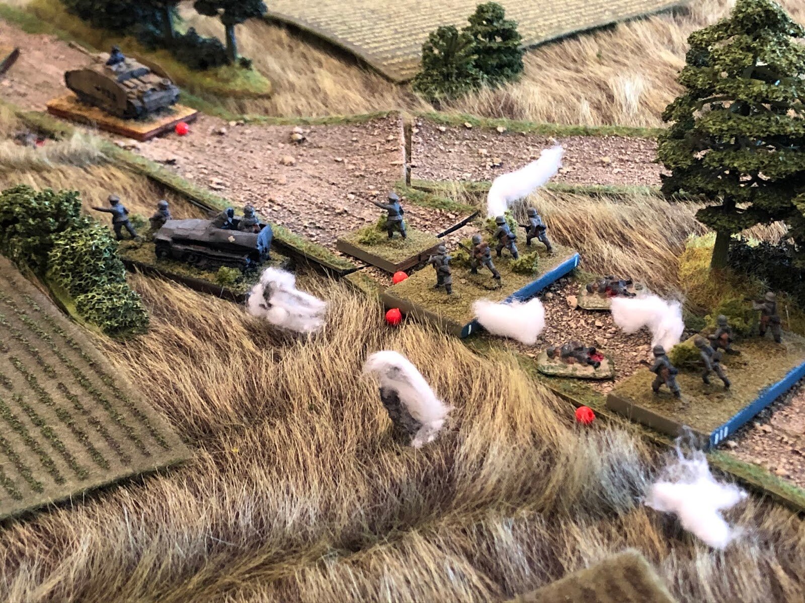 Who are being pounded by Soviet mortars.  The German CO plunges himself into the inferno, looking to get his men moving (including the Stug, top left), but nothing is working!