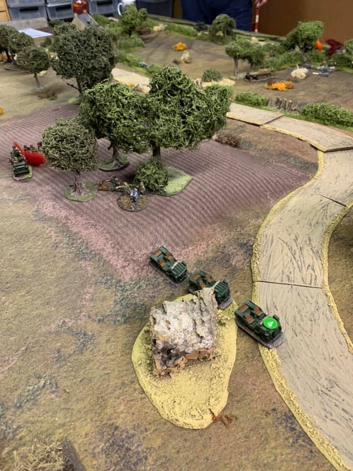 American reconnaissance jeeps are ambushed by a Panzerschreck team